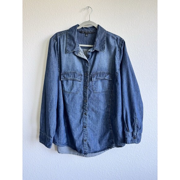 Vintage Lee Riders Shape Illusions Women's Denim Button Down Shirt Chest Pockets - Picture 1 of 12